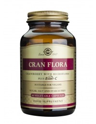 Solgar Cran Flora with Probiotics Plus Ester-C Συμπλήρωμα Διατροφής για την Καλή Υγεία του Ουροποιητικού, του Εντερικού & του Ανοσοποιητικό Συστήματος, 60veg.caps