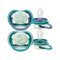 Avent Ultra Air Nighttime 6-18m SCF376/13 Νυχτερινή Ορθοδοντική Πιπίλα Σιλικόνης Μπλε 2τμχ