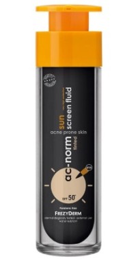 Frezyderm AC Norm Sunscreen Fluid Sun Tinted SPF50+ Αντηλιακό Προσώπου Σε μορφή Πούδρας Με Χρώμα ιδανική για το λιπαρό δέρμα με ατέλειες.50ml
