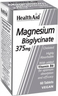 Health Aid Vegan Magnesium Bisglycinate 375mg Συμπλήρωμα Διατροφής με Μαγνήσιο Δισγλυγινικό & Βιταμίνη Β6 για Υγιές Κυκλοφορικό & Μυικό Σύστημα 60 Ταμπλέτες