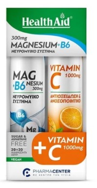 Health Aid Promo Pack: Μαγνήσιο + B6 & Βιταμίνη C 1000mg – 2x20 Αναβράζοντα Δισκία