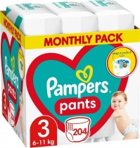Pampers Pants Πάνες Βρακάκι No 3 Monthly Pack (6-11kg) 1x204τμχ
