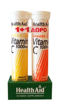 Health Aid PROMO Vegan Vitamin C 1000mg Lemon & ΔΩΡΟ Vegeterian Vitamin C 1000mg Orange 2x20 Αναβράζοντα Δισκία