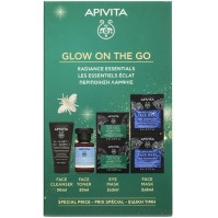 Apivita Promo Glow On The Go Σετ Περιποίησης Προσώπου & Ματιών με Gel Καθαρισμού 50ml, Λοσιόν 20ml & 2 Μάσκες
