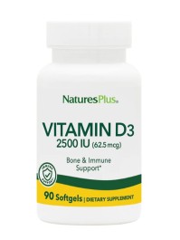 Natures Plus Vitamin D3 2500 I.U. Καλή Λειτουργία Του Νευρικού Συστήματος 90 μαλακές κάψουλες
